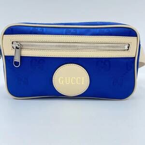 GUCCI Beige the Grid Blue GG Waist Bag Body